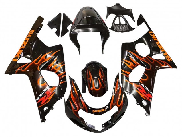 Carénages Moto Suzuki GSXR1000 2000-2002 - Noir Brillant Orange Flamme