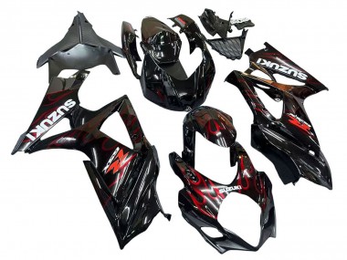 Carénages Moto Suzuki GSXR 1000 2007-2008 - Noir Rouge Flamme Abordables