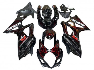 Carénages Moto Suzuki GSXR 1000 2007-2008 - Noir Rouge Flamme Abordables