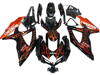 Carénages Moto Suzuki GSXR 600 / GSXR 750 2008-2010 - Noir Brillant Orange Flamme Abordables