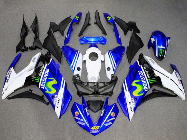 Carénages Moto Yamaha YZF R3/R25 2015-2018 - Blanc Bleu Vert MoviStar Monstre