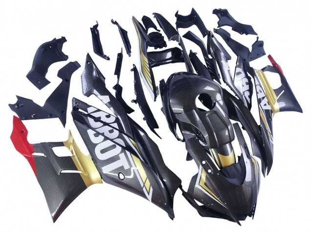 Carénages Moto Yamaha YZF R3/R25 2022-2024 - Noir Fibre de Carbone Style Or Rouge ABBOT