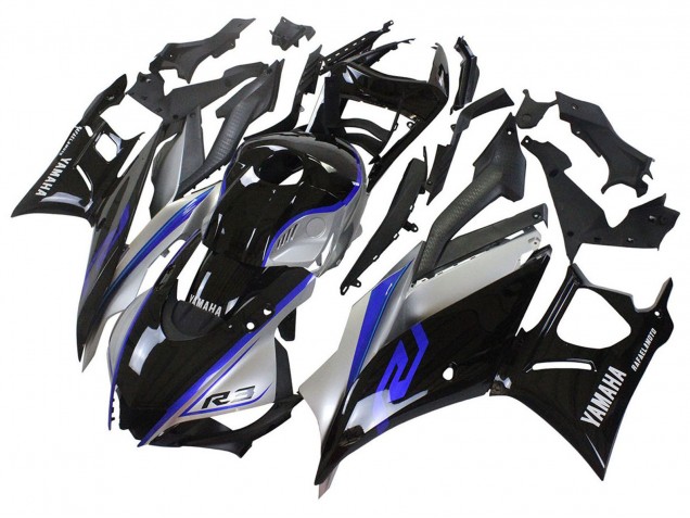 Carénages Moto Yamaha YZF R3/R25 2022-2024 - Argent Bleu Noir Brillant