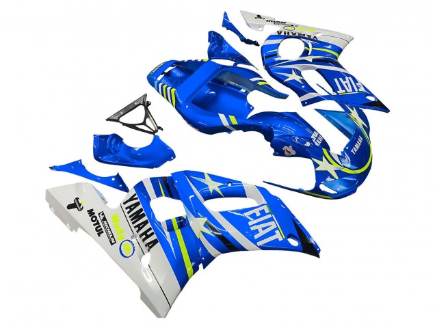 Carénages Moto Yamaha YZF 600 R6 1998-2002 - Blanc Bleu Jaune Néon Fiat Motul Michelin