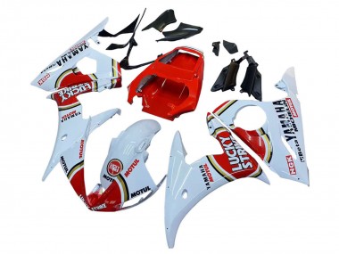 Carénages Moto Yamaha YZF R6 2003-2004 - Blanc Rouge Lucky Strike Motul Abordables