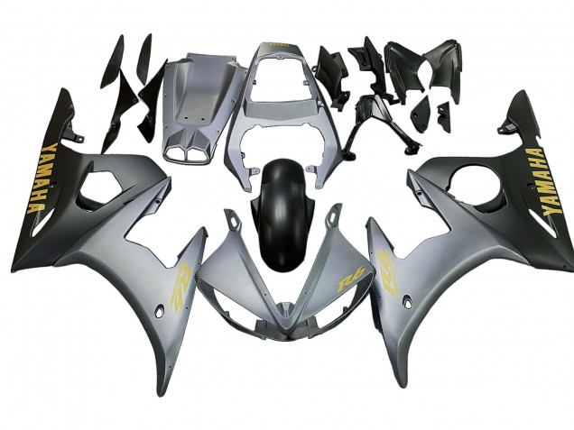 Carénages Moto Yamaha YZF R6 2003-2004 - Gris Mat Noir Mat Or Décalque