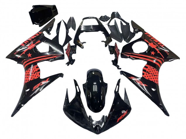 Carénage Moto Yamaha YZF R6S 2006-2009 - Noir Brillant Rouge