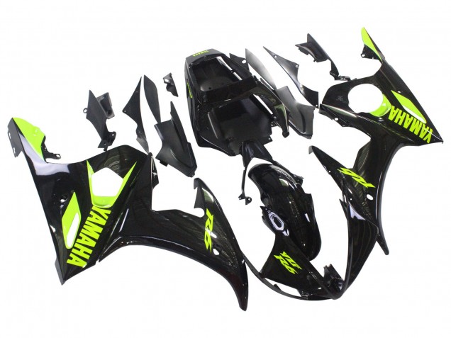 Carénages Moto Yamaha YZF R6S 2006-2009 - Noir Brillant Jaune Néon