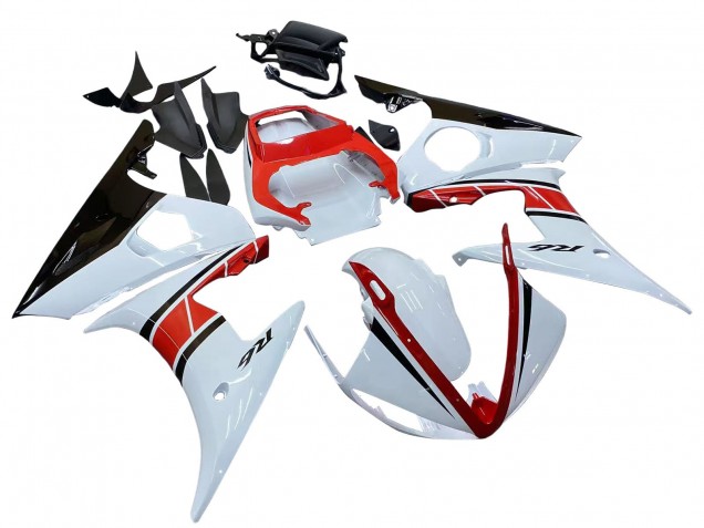 Carénages Moto Yamaha YZF R6 2003-2004 - Blanc Rouge Noir Brillant