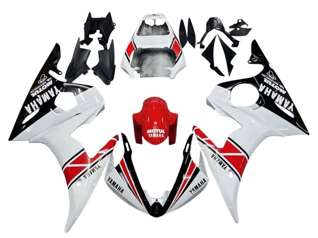 Carénages Moto Yamaha YZF R6 2003-2004 - Blanc Rouge Noir Brillant Motul