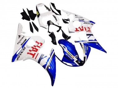 Carénages Moto Yamaha YZF 600 R6 2005 - Blanc Bleu Dunlop Fiat Motul Abordables
