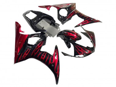 Carénages Moto Yamaha YZF 600 R6 2005 - Noir Rouge Flamme Abordables