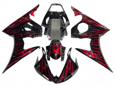 Carénages Moto Yamaha YZF 600 R6 2005 - Noir Rouge Flamme Abordables