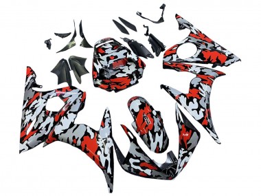 Carénages Moto Yamaha YZF 600 R6 2005 - Noir Rouge Gris Camouflage Abordables