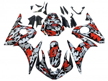 Carénages Moto Yamaha YZF 600 R6 2005 - Noir Rouge Gris Camouflage Abordables