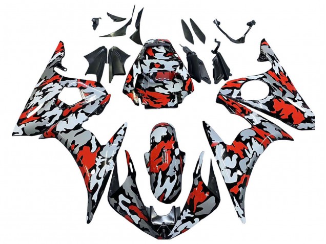 Carénages Moto Yamaha YZF 600 R6 2005 - Noir Rouge Gris Camouflage
