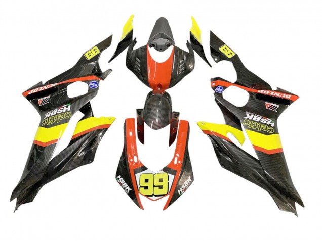 Carénages Moto Yamaha YZF 600 R6 2008-2016 - Jaune Orange Noir Fibre de Carbone Style