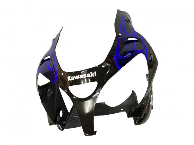 Carénages Moto Kawasaki ZX9R 2000-2001 - Noir Brillant Bleu Flamme Blanc