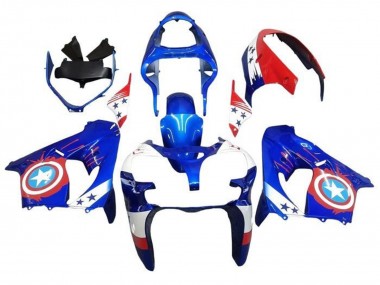Carénages Moto Kawasaki ZX9R 2000-2001 - Bleu Rouge Captain America Étoile Abordables