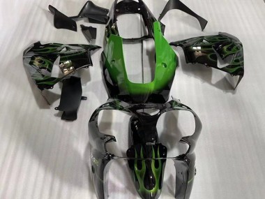 Carénages Moto Kawasaki ZX9R 2002-2003 - Noir Brillant Vert Flamme Abordables