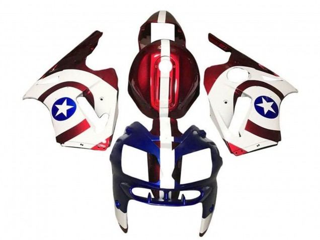 Carénages Moto Kawasaki ZX12R 2000-2001 - Bonbon Rouge Blanc Bleu Captain America
