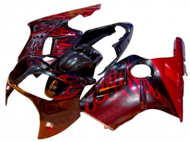 Carénages Moto Kawasaki ZX12R 2002-2006 - Noir Brillant Rouge Flamme Abordables