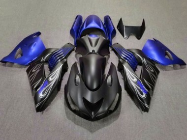 Carénages Moto Kawasaki ZX14R ZZR1400 2006-2011 - Noir Mat Bleu Argent Flamme Abordables