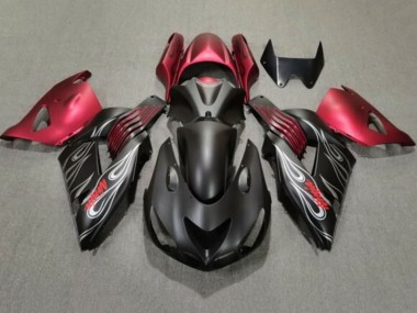 Carénages Moto Kawasaki ZX14R ZZR1400 2006-2011 - Noir Mat Rouge Argent Flamme Abordables