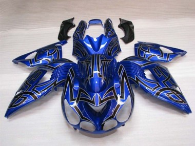 Carénages Moto Kawasaki ZX14R ZZR1400 2006-2011 - Bleu Noir Argent Tribal Abordables