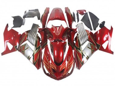 Carénages Moto Kawasaki ZX14R ZZR1400 2006-2011 - Rouge Argent Noir Or Abordables