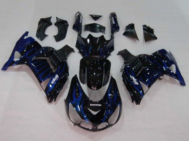 Carénages Moto Kawasaki ZX14R ZZR1400 2006-2011 - Noir Brillant Bleu Flamme Abordables