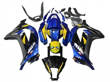 Carénages Moto Kawasaki EX300 2013-2024 - Bleu Jaune Noir Requin Abordables