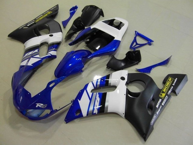 Carénages Moto Yamaha YZF R6 1998-2002 - Blanc Bleu Noir Mat Motul Michelin