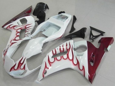 Carénages Moto Yamaha YZF R6 1998-2002 - Blanc Rouge Flamme Abordables