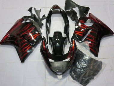 Carénages Moto Honda CBR1100XX Blackbird 1996-2007 - Noir Brillant Rouge Flamme Abordables