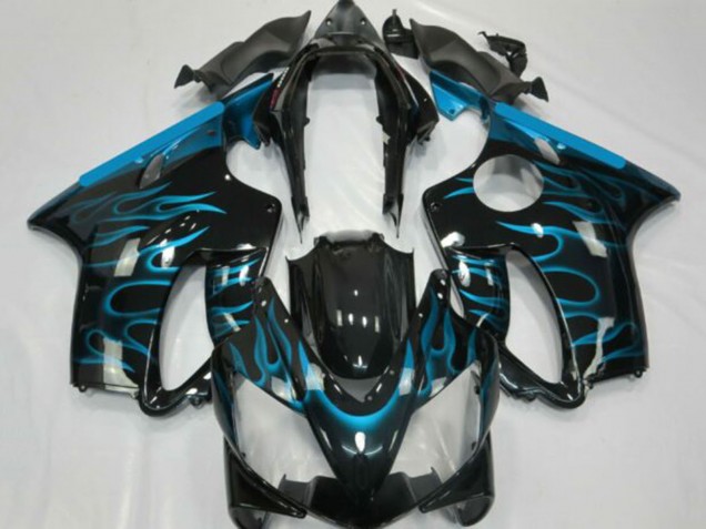 Carénages Moto Honda CBR600 F4i 2001-2003 - Noir Brillant Bleu Clair Flamme