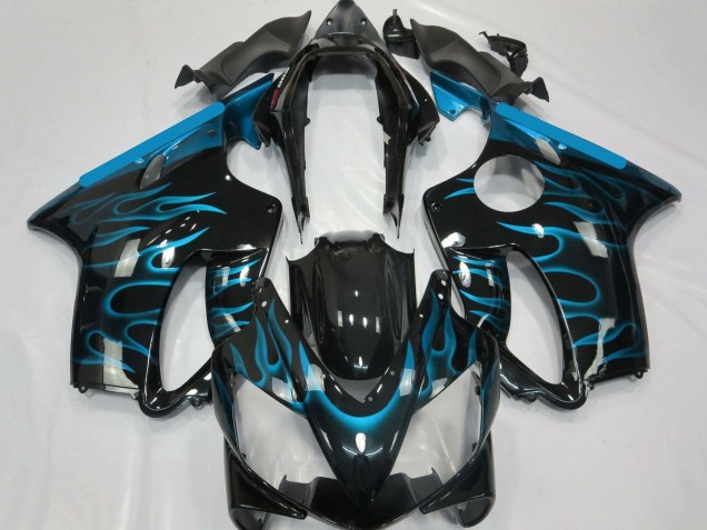 Carénages Moto Honda CBR600 F4i 2004-2007 - Noir Brillant Bleu Clair Flamme