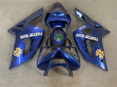 Carénages Moto Kawasaki ZX6R 2003-2004 - Bleu Vert Or Blanc Fighting Irish Abordables