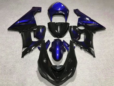 Carénage Moto Kawasaki ZX6R 2005-2006 - Bleu Noir Brillant Abordables