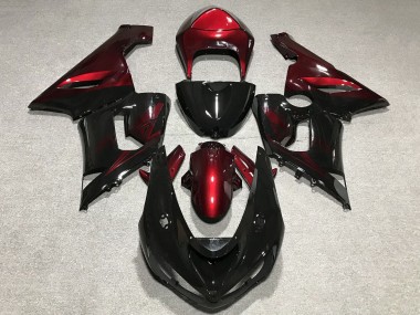 Carénages Moto Kawasaki ZX6R 2005-2006 - Rouge Noir Brillant Abordables