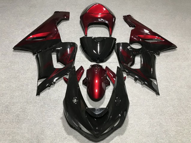 Carénages Moto Kawasaki ZX6R 2005-2006 - Rouge Noir Brillant