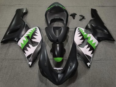 Carénages Moto Kawasaki ZX6R 2005-2006 - Noir Mat Blanc Vert Requin Abordables