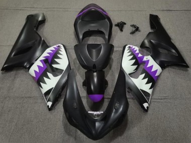 Carénages Moto Kawasaki ZX6R 2005-2006 - Noir Mat Blanc Violet Requin Abordables