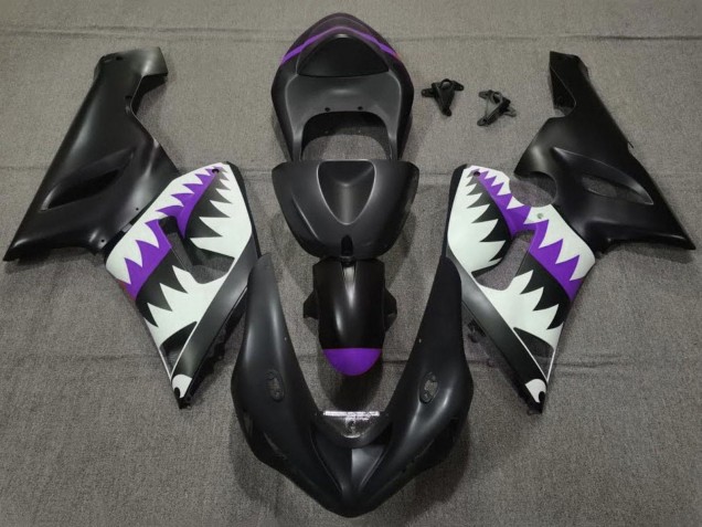 Carénages Moto Kawasaki ZX6R 2005-2006 - Noir Mat Blanc Violet Requin