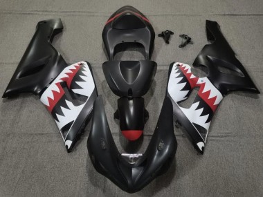 Carénages Moto Kawasaki ZX6R 2005-2006 - Noir Mat Blanc Rouge Requin Abordables