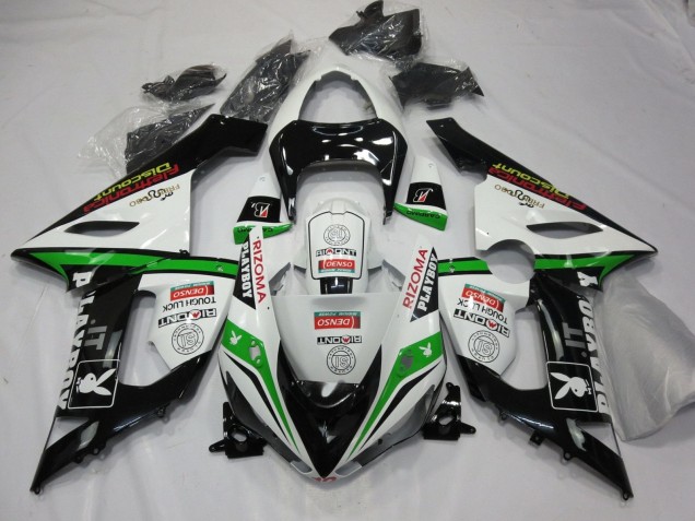 Carénages Moto Kawasaki ZX6R 2005-2006 - Blanc Noir Vert Rouge Rizoma Playboy