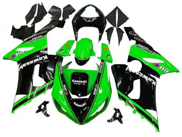 Carénages Moto Kawasaki ZX6R 2005-2006 - Noir Brillant Vert Blanc Elf Touch4 Bridgestone