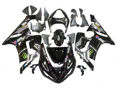 Carénages Moto Kawasaki ZX6R 2005-2006 - Noir Brillant Jaune Monstre Abordables