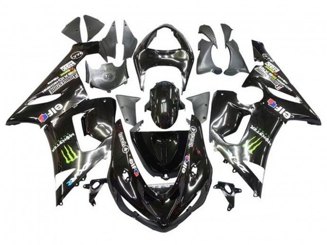 Carénages Moto Kawasaki ZX6R 2005-2006 - Noir Brillant Jaune Monstre