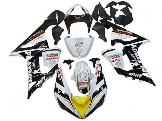 Carénages Moto Kawasaki ZX6R 2005-2006 - Blanc Noir Jaune Rouge Rizoma Playboy